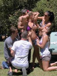 KiloPics.net presents: Three naughty girls gets banged outdoors in group sex game