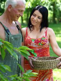 KiloPics.net presents: Beautiful brunette babe enjoys a senior his stiffy cock