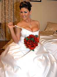 KiloPics.net presents: Horny bride Claire Dames enjoys licking her big tits and fingering her pussy