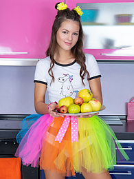 KiloPics.net presents: Mind blowing and breathtaking brunette beauty playing with fruits after she gets fully naked for the camera.