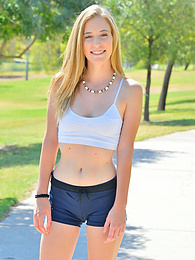 KiloPics.net presents: Sporty blonde babe Dakota strips her clothes and flaunts her hot body outdoors