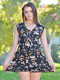 KiloPics.net presents: Svelte american dark-haired teen Kylie Quinn in shorts toys her twat outdoor