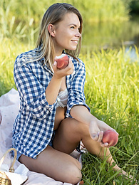 KiloPics.net presents: Skinny blonde Paulina gets naked on a blanket in a field of wheat
